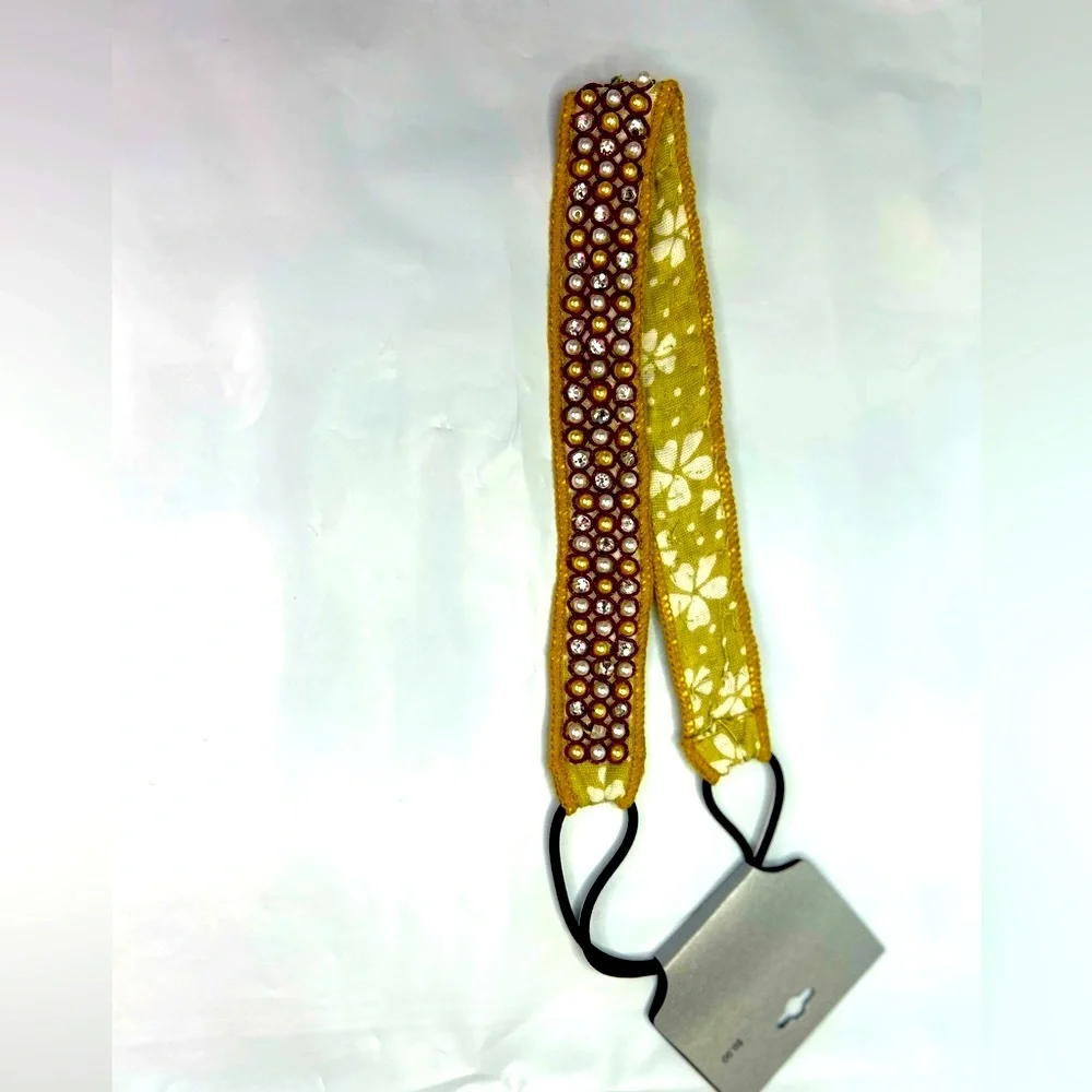 New in Package Headband Headpiece Pearl Gold Clear Jewel Stretchy Feminine